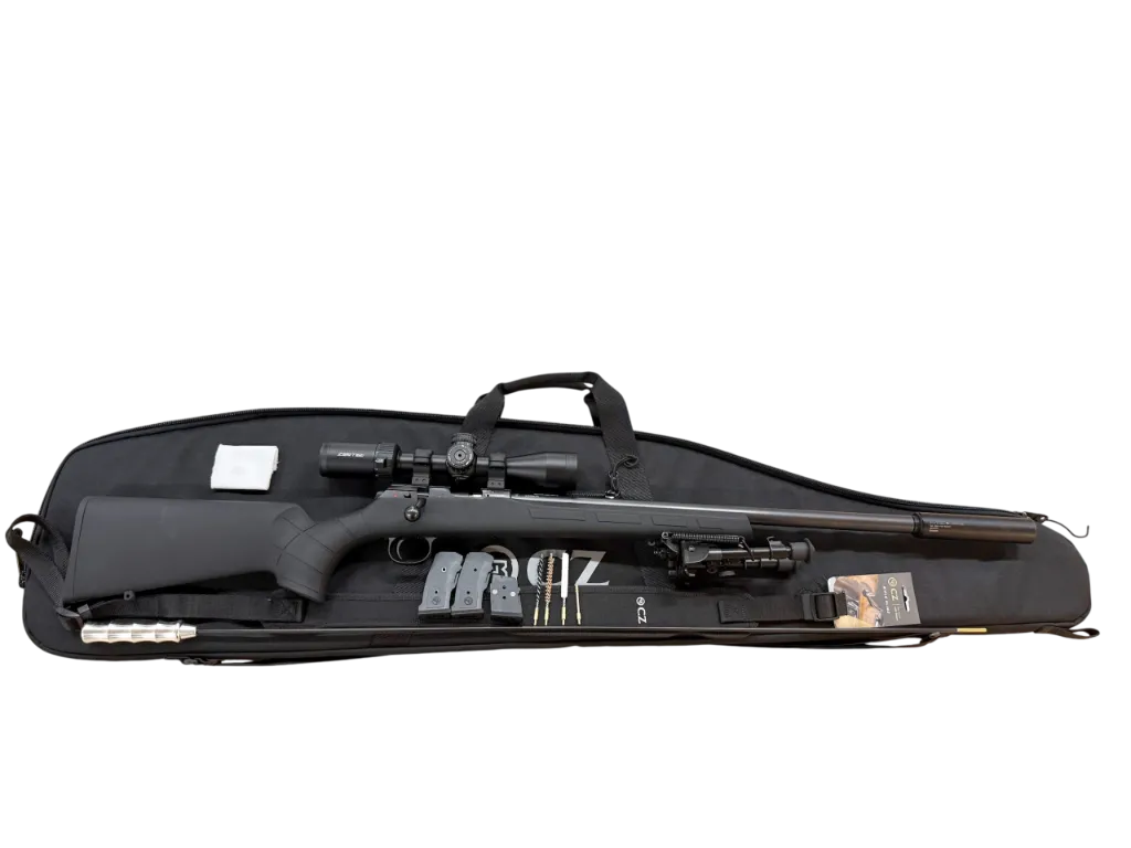 [5084-8091-PL250326] SET CZ 457 Varmint Synthetic .22 LR, barrel 525mm, incl. scope, bipod, sling, silencer, bag