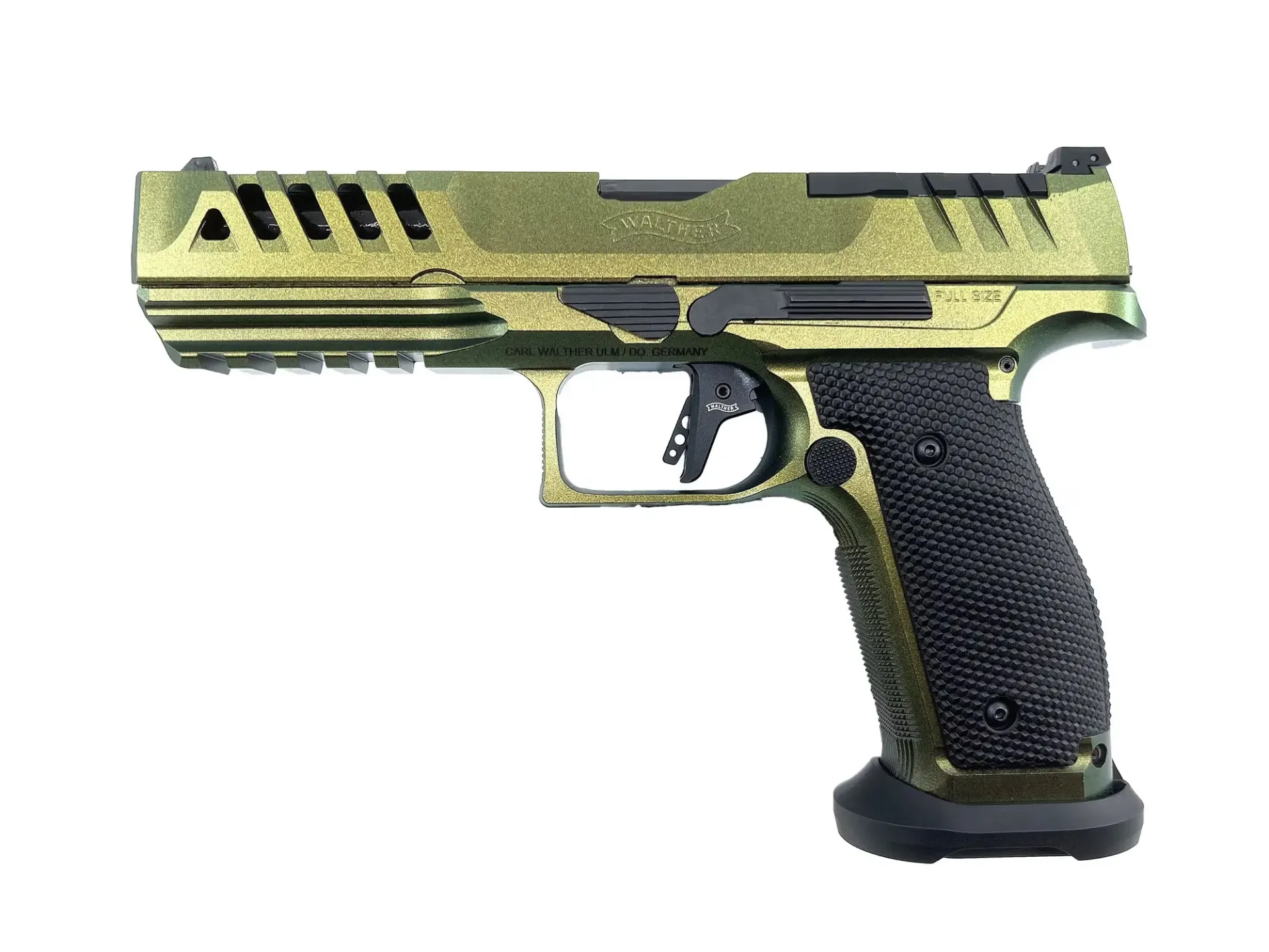 Walther PDP Steel Frame Match FS 5" Kal. 9mm Para, 20 Schuss, cerakoted in FX Ranger Green Metalic