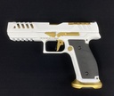 Walther PDP Steel Frame Match FS 5" Kal. 9mm Para, cerakoted in Stormtrooper White mit goldigem Lauf und Bedienelementen