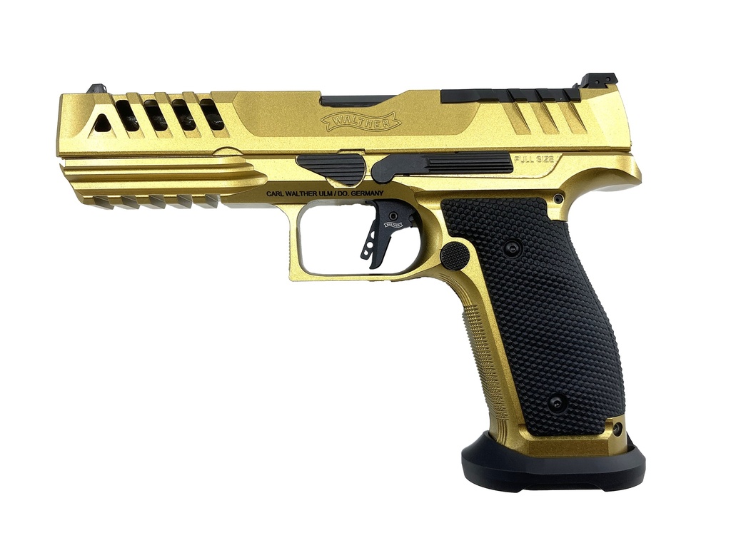 Walther PDP Steel Frame Match FS 5" Kal. 9mm Para, 20 Schuss, cerakoted in FX Gold Metalic