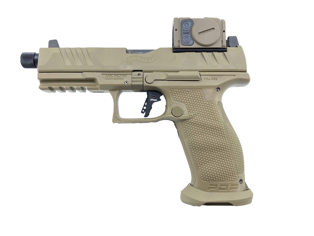 Walther Special Forces Limited Edition PDP PRO FS mit Aimpoint Acro P-2 in FDE , 4,5" Schlitten, Kal. 9mm Para 18 Schuss, komplett in FDE